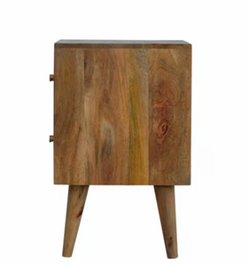 Table de chevet vintage en bois massif sculpté en forme de cube, avec deux tiroirs, meuble d'appoint rustique pour chambre à coucher - Product Image 3