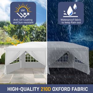 Tendone a baldacchino istantaneo bianco 10x20 con 6 pannelli laterali, 2 porte, 4 finestre in rete, telaio in acciaio verniciato a polvere 28/22mm, traliccio 10x20mm - Product Image 5