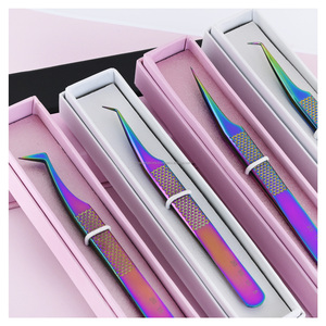 Customized Logo fiber tip Eyelash Extension Tweezers 90 Degree Russian volume Tweezer <b>Set</b> lash tweezer with Nano Grip With <b>Box</b> - Product Image 1
