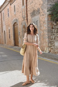 Women's 100% Cotton Tiered Maxi <b>Dress</b> | Sleeveless Loose Fit Solid Sweet Simple Boho Slits | Custom OEM ODM Manufacturer - Product Image 4