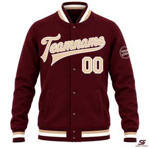 SINEWY SPORTS <b>Men's</b> Maroon Varsity <b>Jacket</b> Custom Name Number Preppy Style Button Front College Baseball Team <b>Jacket</b> - Product Image 2
