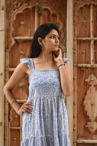 Vestido Maxi de Algodón Estampado en Bloque, Blanco, Tejido de Punto, Estilo Sostenible para Verano/Invierno/Otoño, Regalo para Ella - Product Image 6