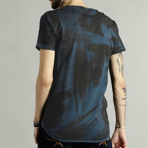 T-shirt pour homme bleu foncé à imprimé abstrait, streetwear décontracté, manches courtes, respirant, en coton pour l'été - Product Image 3