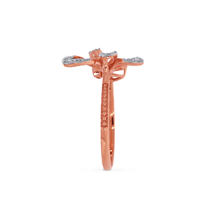 Bague Papillon Élégante en Diamant, Or Rose 18K, Motif Cœur Papillon avec Diamant Taille Ronde Sertie Pavé, Joaillerie Fine - Product Image 3