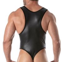 Combinaison en cuir pour homme, taille mi-haute, noire unie, style fetish, tenue de club sexy