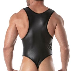 Combinaison en cuir pour homme, taille mi-haute, noire unie, style fetish, tenue de club sexy - Product Image 2