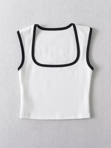 Woman Fashion Slim Solid Contrust Camis Casual Sleeveless <b>Tanks</b> <b>Square</b> Collar Crop <b>Tops</b> Clothing Streetwear - Product Image 3