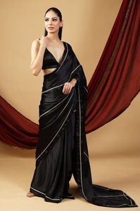 KV <b>Emerald</b> Black and Golden Embellished Luxurious Modern Silk Party Saree - Product Image 5