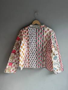 <b>Quilted</b> Cotton <b>Jacket</b> Women Floral <b>Pattern</b> Mandarin Collar Full Sleeve Spring Regular Length Patch Pocket Hand Embroidery GIFT - Product Image 6