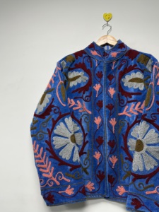 High Quality Velvet Knitted Bomber <b>Jacket</b> Floral Pattern Boho Style Autumn <b>Short</b> Coat Full <b>Sleeve</b> Winter Wear Women's Embroidery - Product Image 6