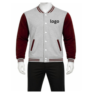 Wholesale French Terry Men's Stand Collar Varsity <b>Jacket</b> Plus Size Solid Color Embroidered Wool Liner Waterproof custom logo - Product Image 5