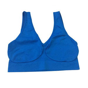 Women Seamless V-Neck Racerback Sports <b>Bra</b> Medium Support Solid <b>Blue</b> Yoga Top - Product Image 1