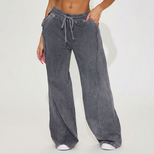 Pantalon de survêtement vintage streetwear ODM en molleton polyester/coton épais de haute qualité pour femme, coupe large avec cordon de serrage, idéal pour l'hiver - Product Image 2