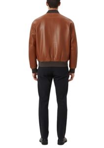 Blouson aviateur en cuir véritable pour homme, col rabattu, fermeture éclair, marron uni, coupe classique, pour l'automne - Product Image 5