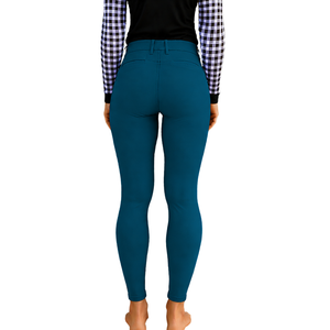 Pantalon d'équitation pour femme bleu sarcelle, taille haute, extensible, avec grip aux genoux, pour l'entraînement et la compétition - Product Image 2