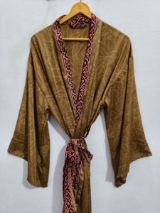 Bridel Ankle Length Silk Robe Multi Color Robe Night Wear Robe Indian Vintage Recycled Silk Sari <b>Kimono</b>, - Product Image 1