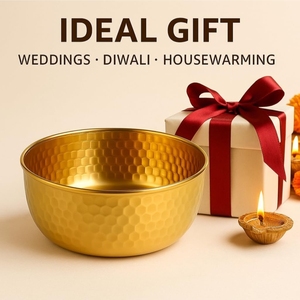 Gold Hammered Metal <b>Bowl</b> Handmade Traditional <b>Chinese</b> Style for Gifting Wedding Diwali Housewarming - Product Image 1