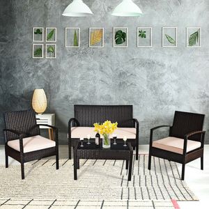 4-Piece <b>Garden</b> Patio Rattan Conversation Set with Loveseat Sofas and <b>Coffee</b> <b>Table</b> - Product Image 5
