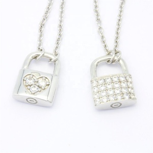 925 Sterling Silver Rhodium Plated Lock Pendant <b>Necklace</b> with Brilliant Cut 5A Zircon Pave Setting Chain Romantic Style Women's - Product Image 4