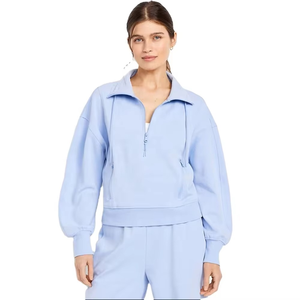 Conjunto Deportivo de 2 Piezas para Mujer, Color Azul Claro, Sudadera con Cierre de Media Cremallera y Pantalones Jogger, Ropa Deportiva Informal para Chicas - Product Image 1