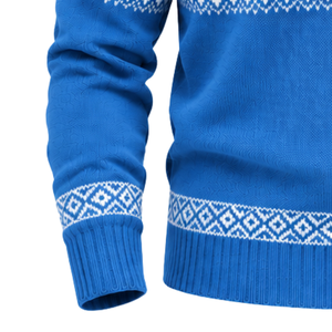 <b>Mens</b> Blue Fair Isle 100% Cotton Sweater Shawl Front Breathable <b>Long</b> <b>Sleeve</b> Geometric Pattern Knitted Pullover Winter Wholesale - Product Image 6