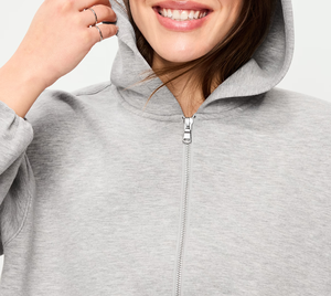 Sweat-shirt unisexe à capuche zippé, coupe courte, gris uni, décontracté, automne, en molleton bouclette, manches classiques - Product Image 5