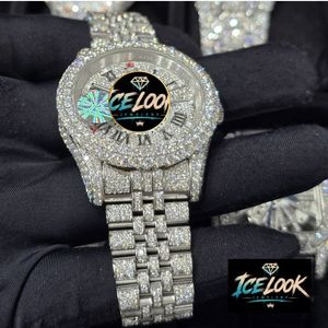 นาฬิกาข้อมือผู้ชาย ICE LOOK หรูหรา ตัวเรือนสแตนเลสสตีล ประดับเพชรโมอิสซาไนต์ ขนาด 41 มม. ระบบอนาล็อก ควอตซ์ เรืองแสง กระจกแซฟไฟร์ ปุ่มกดแบบซ่อน - Product Image 2