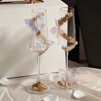 Flûtes à vin en cristal soufflé à la main à double paroi, motif papillon doré, pour mariage, verres à toast élégants, cadeau nuptial de luxe