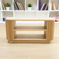 Console moderne à 3 niveaux en bois cannelé pour entrée, couloir ou salon, avec étagère de rangement ouverte et coins arrondis