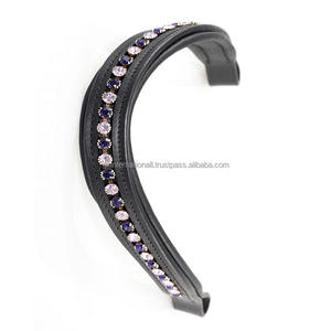 Bande de front de cheval en cuir de canal vide en forme de vague noire de qualité supérieure incrustée de cristaux violets et clairs bande de front de chaîne diamante bling - Product Image 3