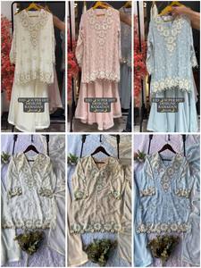 ชุดปาลาซโซพร้อมส่งออก พร้อมผ้าคลุมไหล่ ดีไซน์พิเศษและทันสมัยสำหรับงานแต่งงาน ชุดเสื้อปาลาซโซและผ้าคลุมไหล่ปักลายเลื่อมสวยงาม - Product Image 2