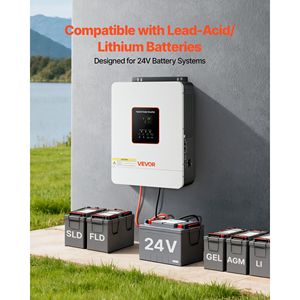 Inversor Solar Híbrido de 3000W 24V DC 230V AC, Inversor de Corriente de Onda Sinusoidal Pura con Cargador Integrado y Controlador Solar MPPT de 80A 24V DC - Product Image 4