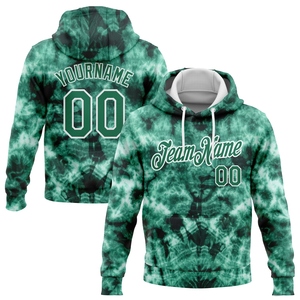 Sweat à capuche sportif personnalisé, nouveau design, style Shibori abstrait 3D vert-blanc, tie-dye, vente en gros directe - Product Image 1
