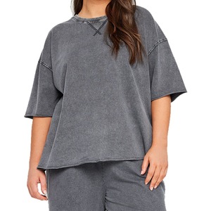T-shirt décontracté d'été pour femme, coupe ajustée, manches courtes, en polyester/coton, style streetwear délavé à l'acide, respirant et écologique, de haute qualité - Product Image 3