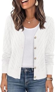 <b>White</b> Knitted <b>Cardigan</b> Full Sleeve Button Closure Solid Color Autumn Sweater 100% Acrylic Regular Fit - Product Image 3