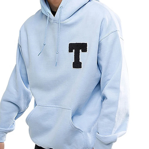 Sudadera con Capucha Azul Claro para Hombre, Corte Holgado, Letra T Bordada, Bolsillo Delantero, Informal, de Felpa, Tejida, para Otoño - Product Image 4