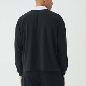 เสื้อโปโลผู้ชายสั่งทำพิเศษ สีพื้น คอปกตัดสี แขนยาว ผ้าฝ้าย 100% ทรงหลวม สกรีนลายตามสั่ง - Product Image 2