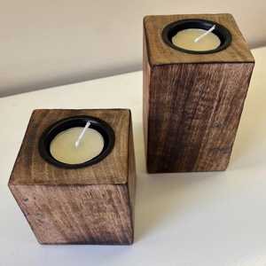Hand Crafted Rustic Wood <b>Tea</b> <b>Light</b> Candle Holders : Handmade Mango Wood Candle Stands - Product Image 5