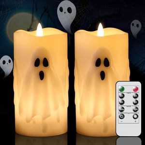 Candele a LED a Forma di Fantasma per Halloween, Senza Fiamma, a Batteria, con Telecomando e Timer, Decorazioni per Interni - Product Image 1
