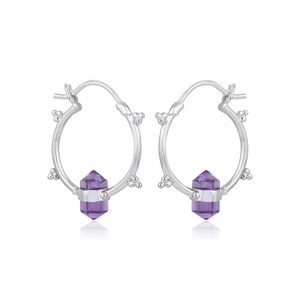 925 Sterling <b>Silver</b> Natural Amethyst Crystal <b>Hoop</b> <b>Earrings</b> Handmade Gemstone <b>Hoop</b> Double Point <b>Earrings</b> for Women - Product Image 1