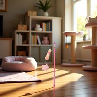 Jouet en peluche chat rose avec balle, bâton et corde élastique, pendentif étoile, résistant aux morsures, prise en main confortable, écologique, dessin animé, fait main, jouet de stimulation