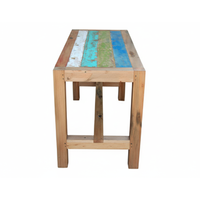 Table haute de restaurant en bois de bateau recyclé, faite à la main, écologique, vintage, pour pub ou bar, couleur originale, mobilier extérieur
