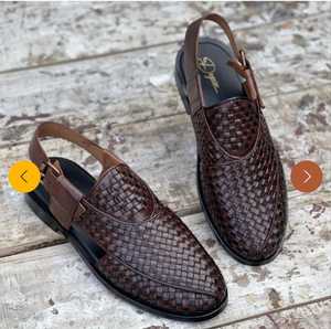 T-Strap Genuine Leather Sandals <b>Pointed</b> Toe Buckle Strap Casual Summer Shoes Rubber Outsole Breathable Geometric Pattern - Product Image 2