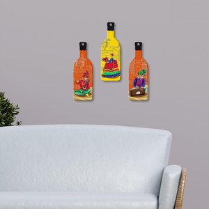 Rajasthani Music Culture Wooden Wall Hanging-Handcrafted Bottle Shaped Art Sign <b>Plaque</b> - Product Image 2