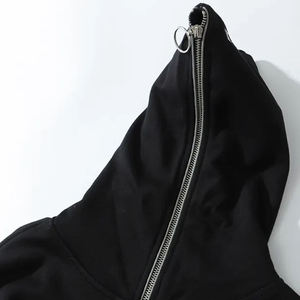 Sweat-shirt à capuche surdimensionné avec imprimé graphique gothique, style techwear, fermeture éclair intégrale, pour homme, streetwear Y2K, darkwear, Harajuku, punk, noir - Product Image 3