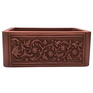 Évier de cuisine double à façade arrondie, style ferme, en acier inoxydable, cuivre gaufré, style mexicain et indien, en promotion, pour salle de bain - Product Image 2