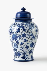 Urne en métal artisanale traditionnelle avec motif floral bleu, vase décoratif rond pour la décoration intérieure, style oriental sous glaçure - Product Image 2