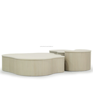 Premium Ripple Design Mango Wood Nesting Coffee Tables Contemporary Top Nest Coffee Table Duo Modern Ripple Texture 1-3 Year - Product Image 1