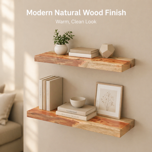 Juego de 2 Estantes Flotantes de Madera Maciza, Estilo Rústico Moderno para Sala de Estar, Almacenamiento Ecológico, Organización Hecha a Mano - Product Image 5