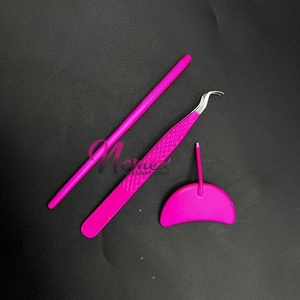 Pince à épiler en acier inoxydable de qualité supérieure, durable, rose poudré, revêtement en poudre, type crochet, miroir d'inspection, design pointu - Product Image 2